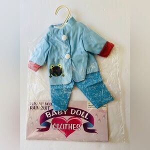 Baby Doll Rain Suit Outfit for 12” Dolls – Blue Jacket & Pants – New